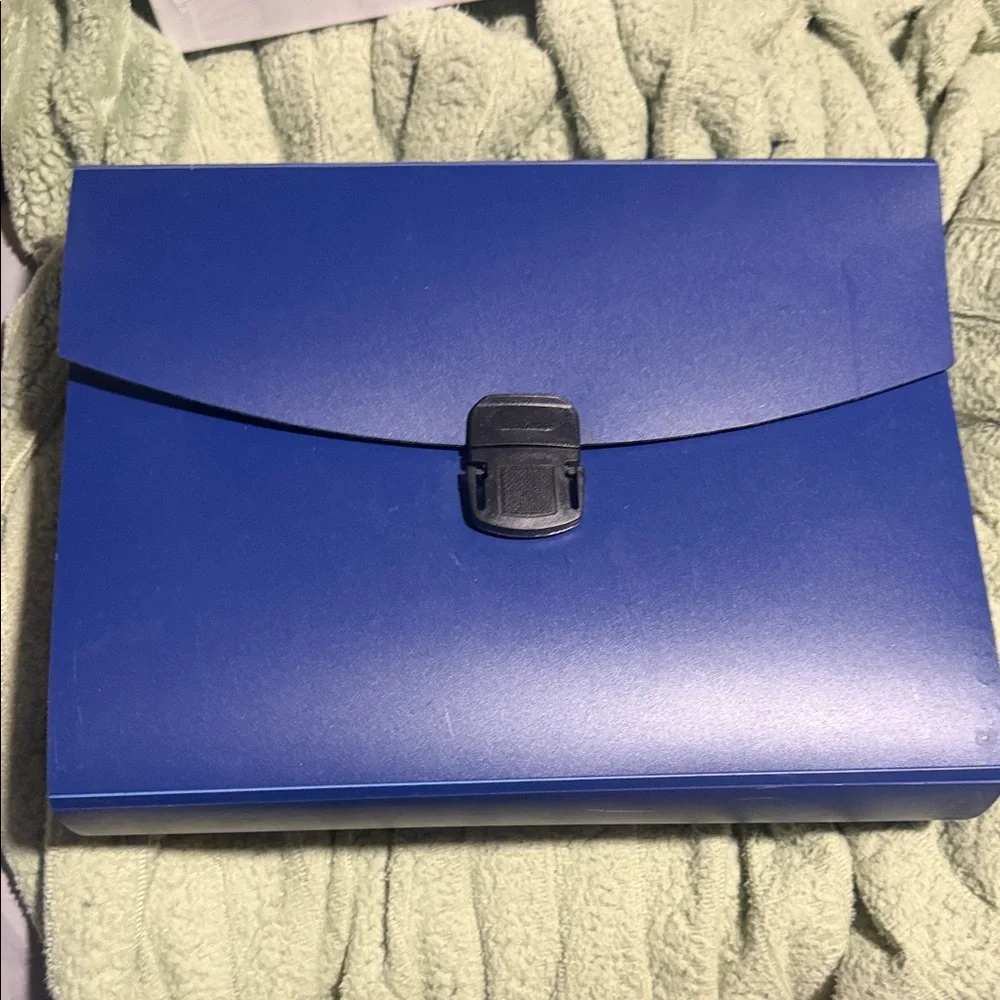 Blue Document Organizer Folder with Black Snap Closure